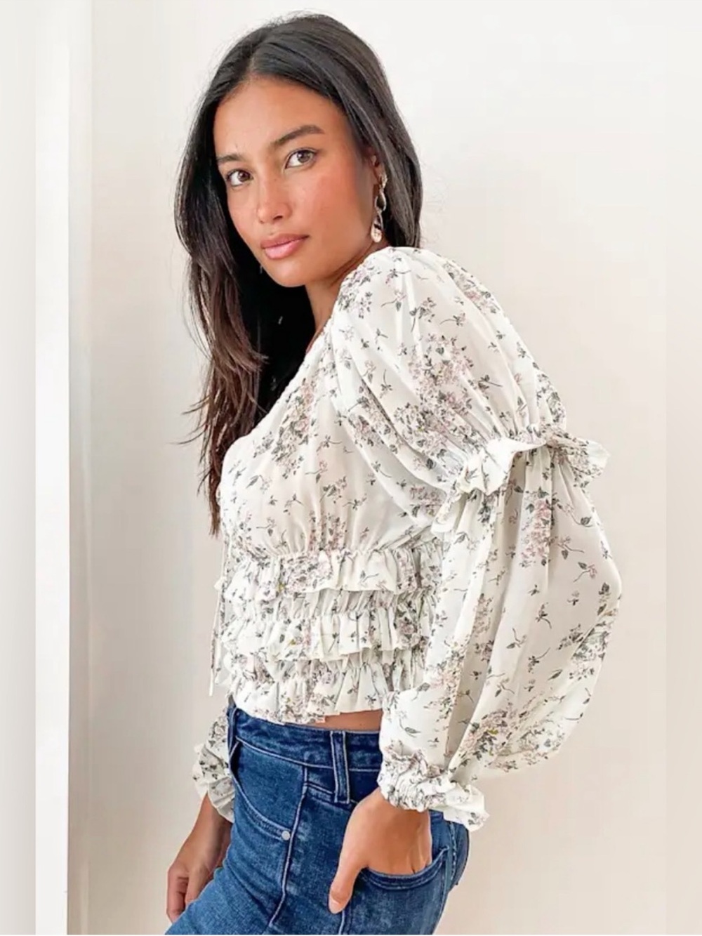 Lulus Floral Print Ruffled Long Sleeve Top - Picture 8 of 9
